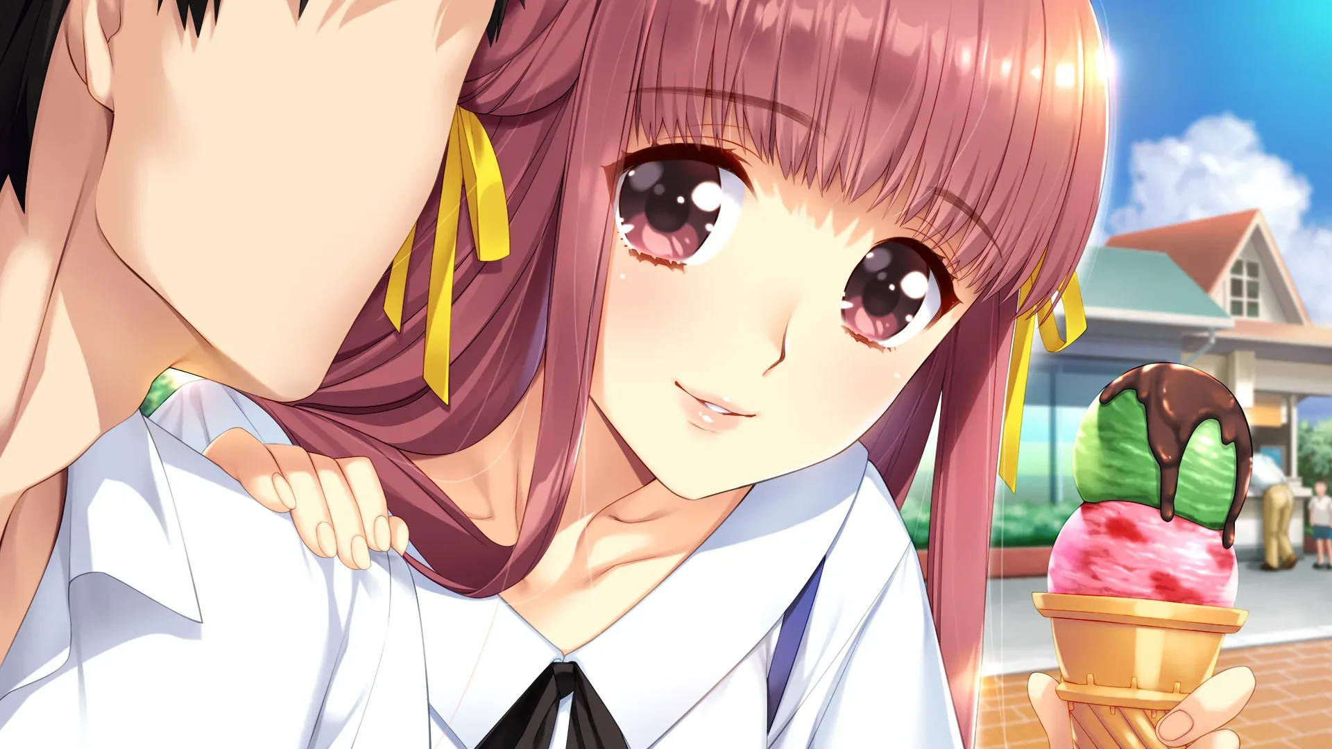 同级生Remake：两位普通着装人物与双球冰淇淋插画，无成人内容