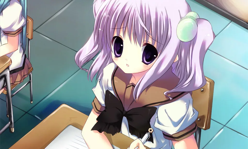 NOeSIS02_羽化：浅发人物完整制服式上衣与课桌纸笔，普通日常